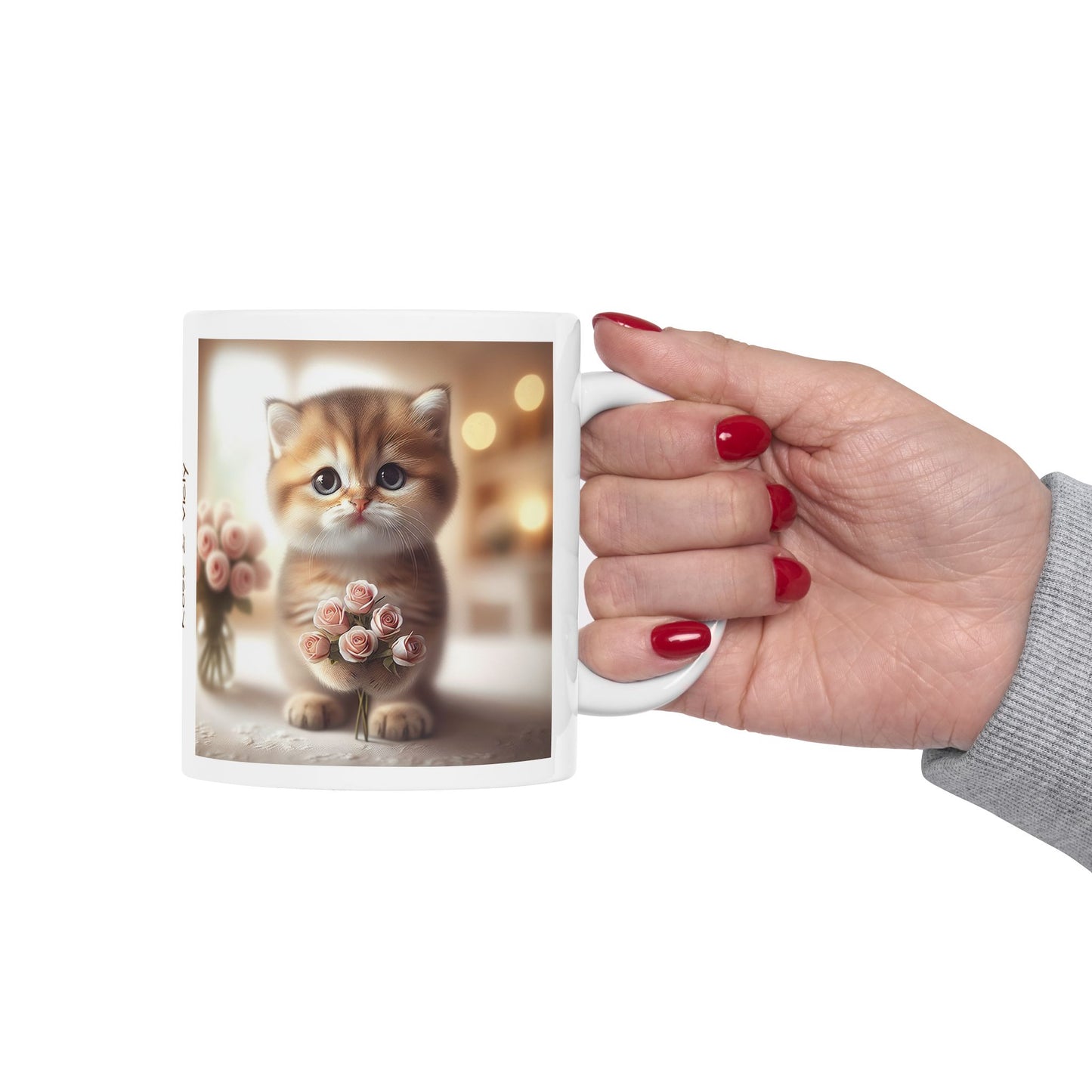 Custom Cat with Roses Valentine Mug Cute Cat - Cat lover Gift