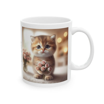 Custom Cat with Roses Valentine Mug Cute Cat - Cat lover Gift