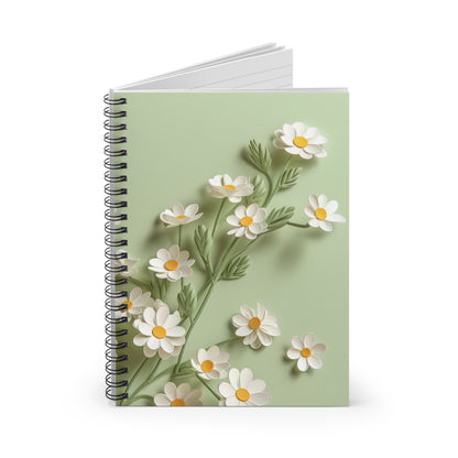 Classy Daisy Spiral Notebook -  3D Style - Ruled Line