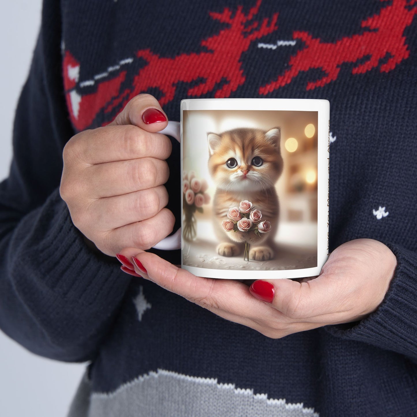 Custom Cat with Roses Valentine Mug Cute Cat - Cat lover Gift